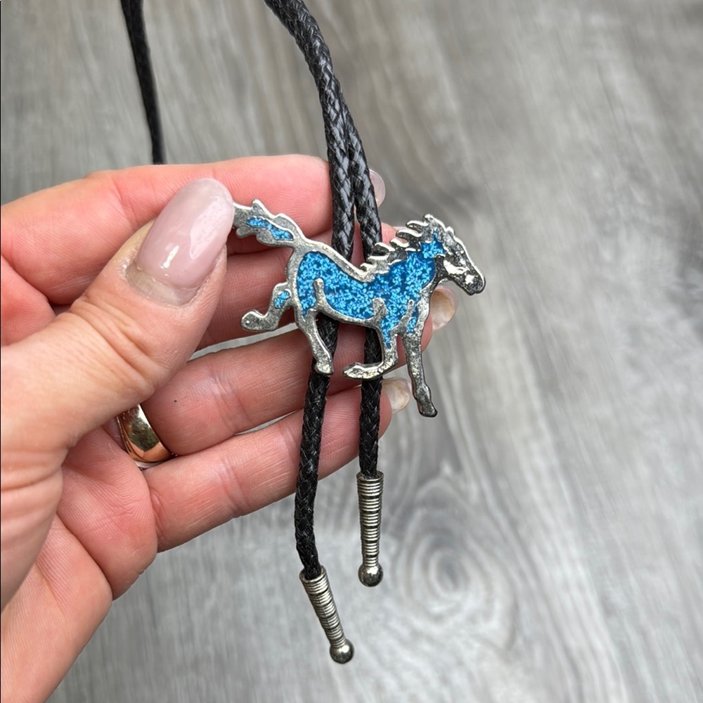 Blue and Black Horse Bolo Tie